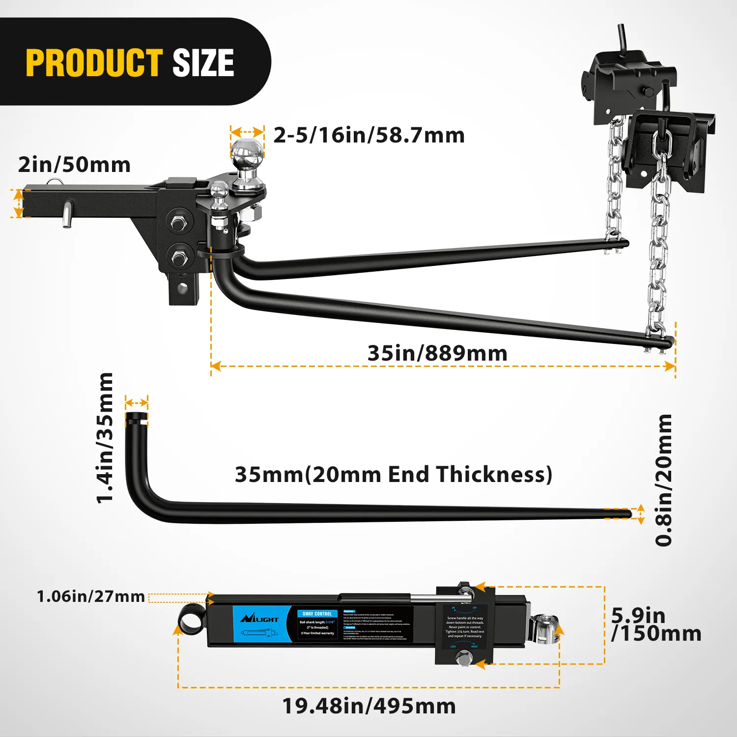 1000 lbs Round Bar Weight Distributing Hitches Kit