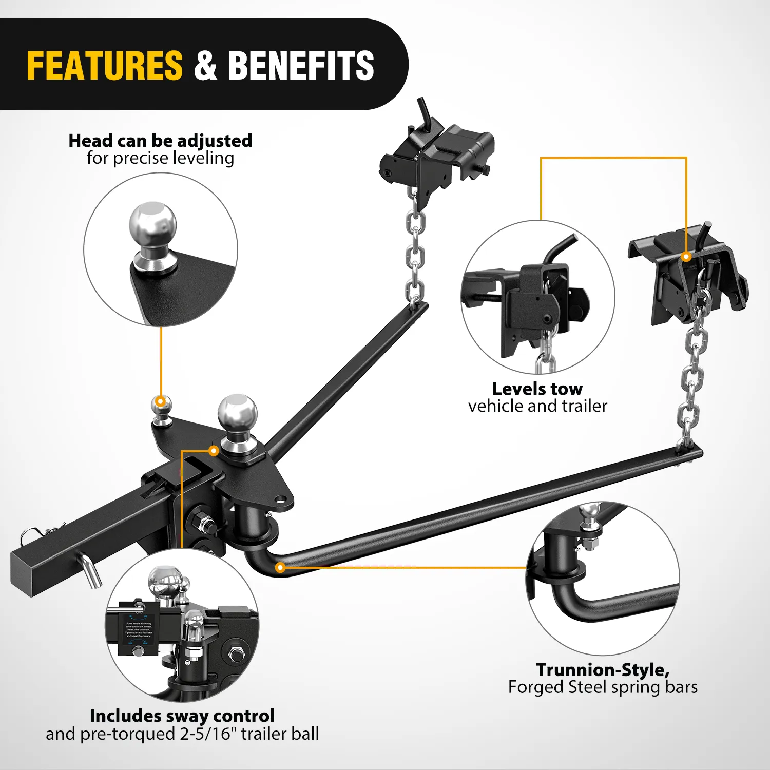 1000 lbs Round Bar Weight Distributing Hitches Kit