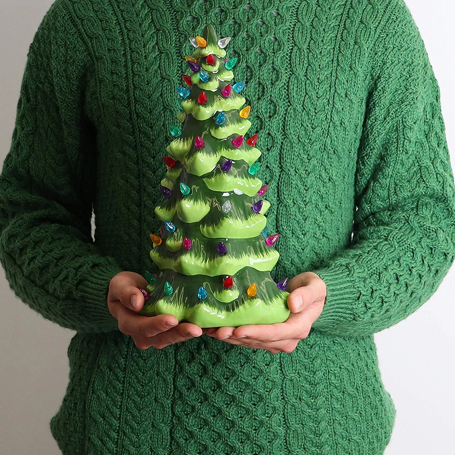 13" Green Christmas Tree with Multicolored Lights