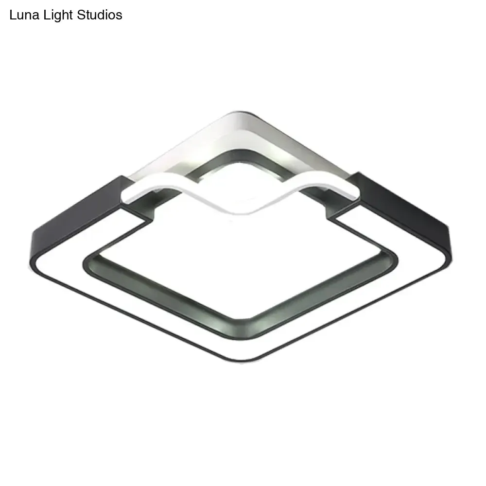 16"/19.5" Contemporary Metal LED Flush Mount Lamp – Black/White Square/Round Ceiling Fixture for Bedroom – White Light