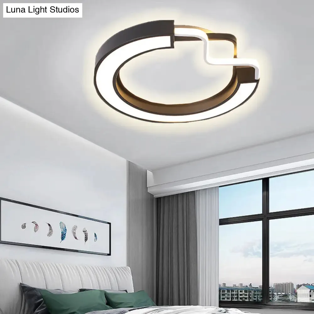 16"/19.5" Contemporary Metal LED Flush Mount Lamp – Black/White Square/Round Ceiling Fixture for Bedroom – White Light