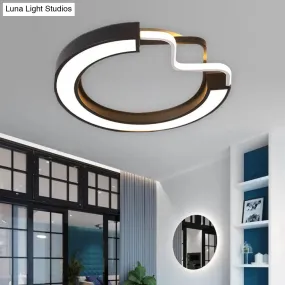 16"/19.5" Contemporary Metal LED Flush Mount Lamp – Black/White Square/Round Ceiling Fixture for Bedroom – White Light