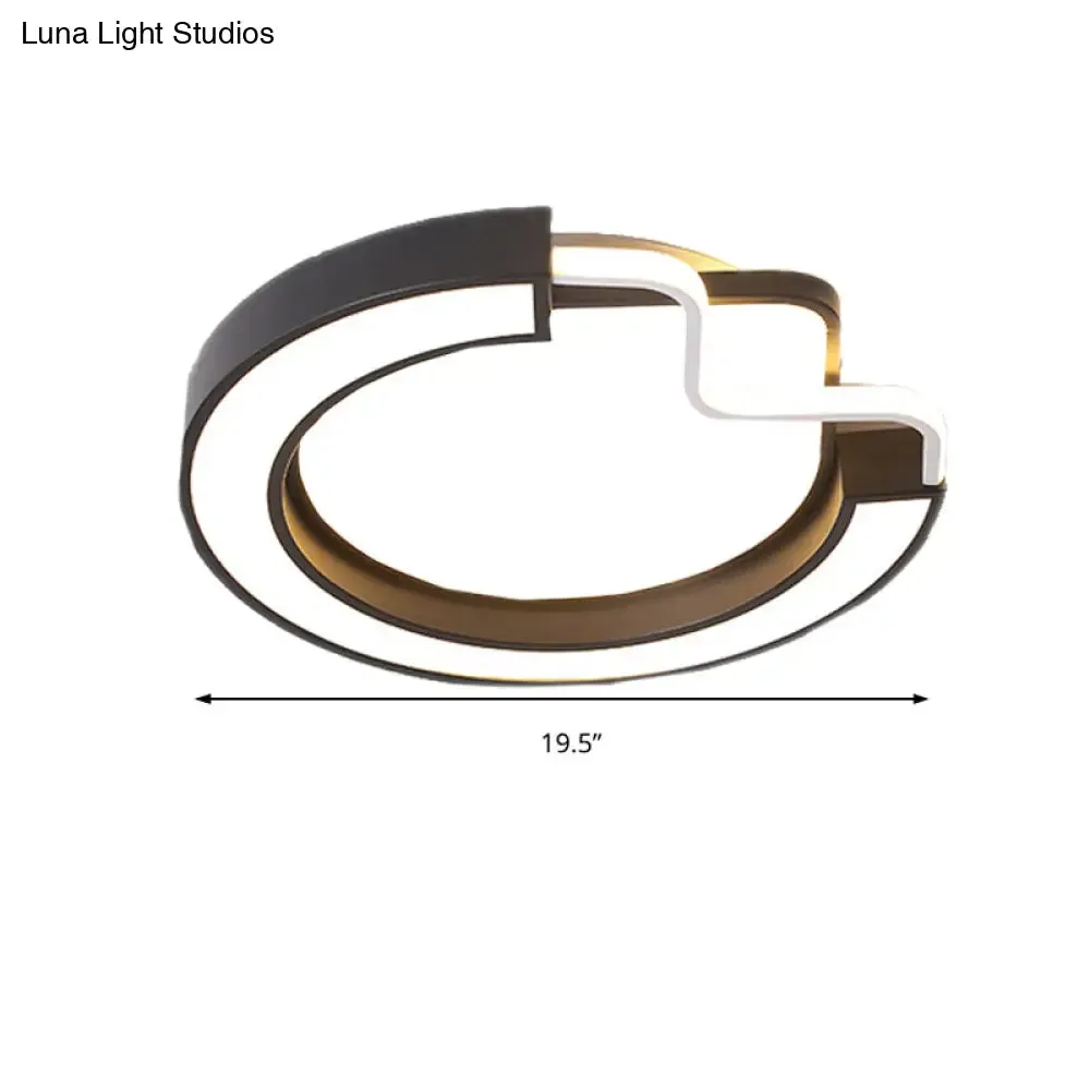 16"/19.5" Contemporary Metal LED Flush Mount Lamp – Black/White Square/Round Ceiling Fixture for Bedroom – White Light