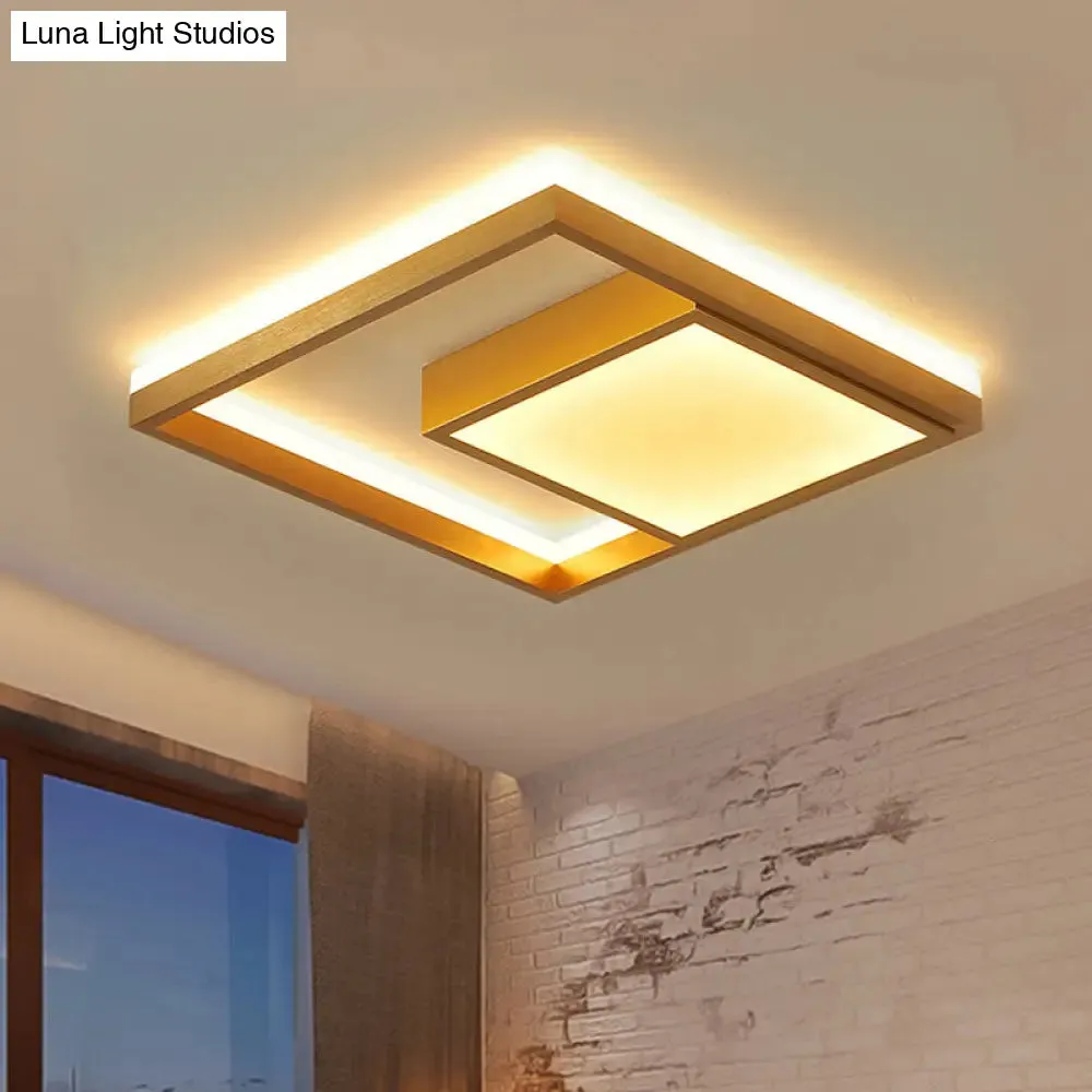 16"/23.5" Gold Square Ceiling Light - Modern Metal LED Flush Mount in Warm/White Light