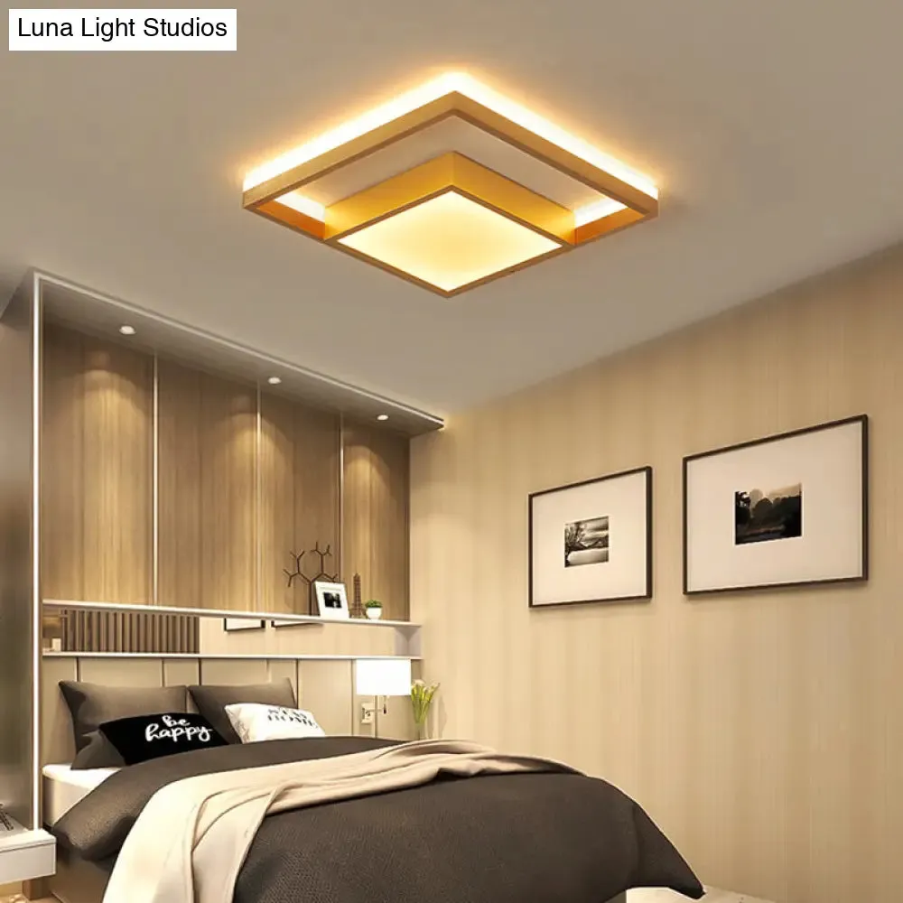 16"/23.5" Gold Square Ceiling Light - Modern Metal LED Flush Mount in Warm/White Light