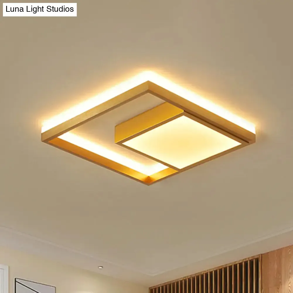 16"/23.5" Gold Square Ceiling Light - Modern Metal LED Flush Mount in Warm/White Light