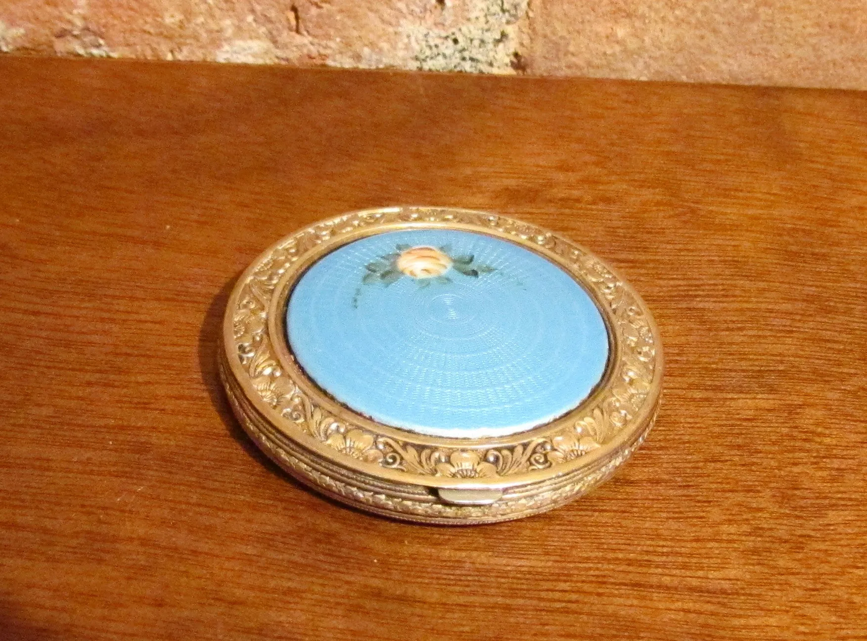 1920 Guilloche Enamel Powder Rouge Mirror Compact