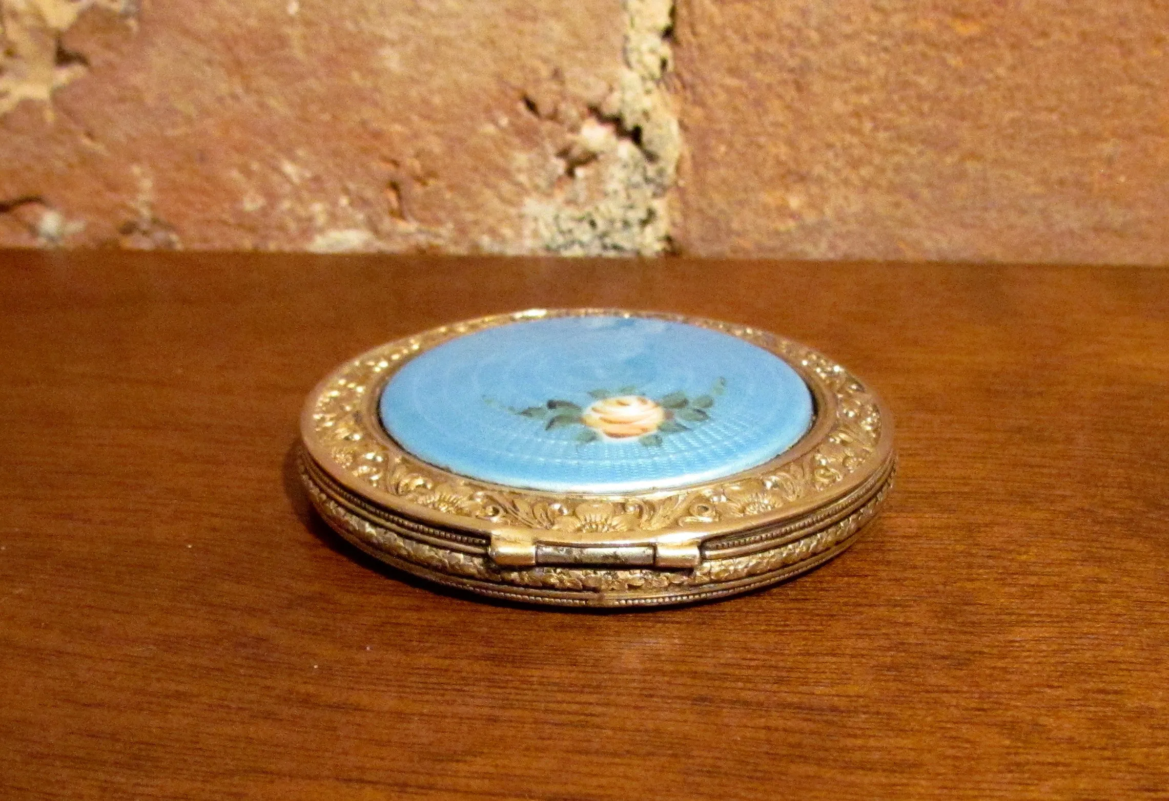 1920 Guilloche Enamel Powder Rouge Mirror Compact