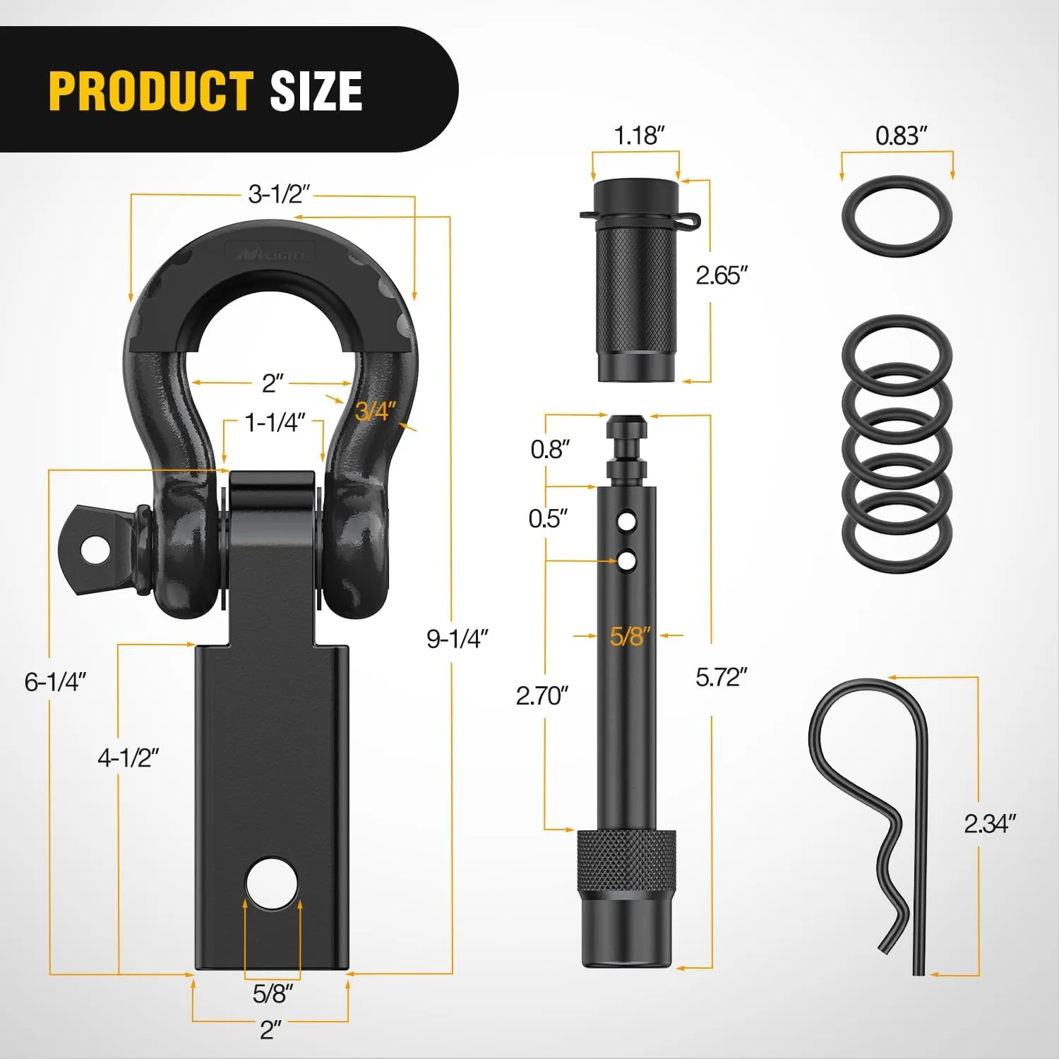2 Inch Anti-Theft Shackle Hitch Receiver Set Black