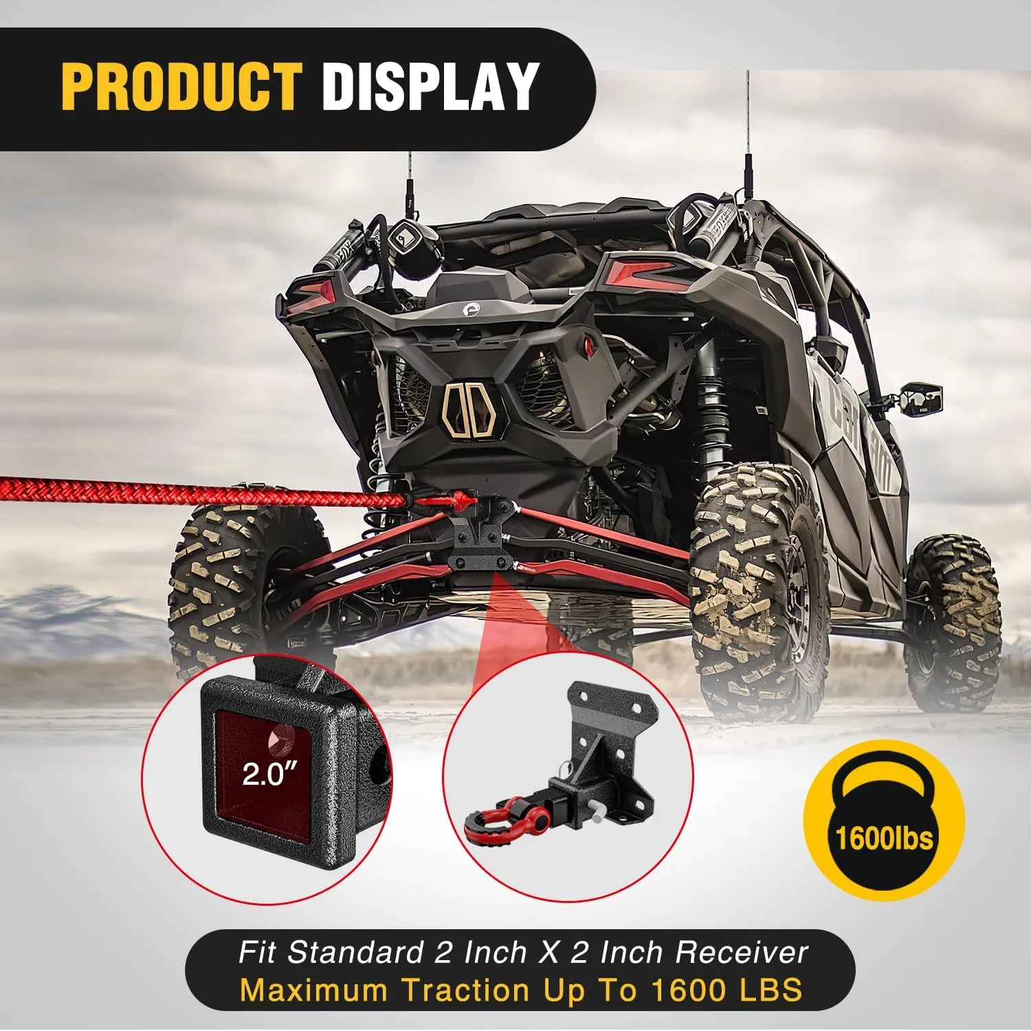 2 Inch Rear Bumper Tow Trailer Hitch Receiver Kit For 2017  Can Am Maverick X3/2017  Can Am Maverick Turbo/Max Turbo/X DS/X RS Turbo