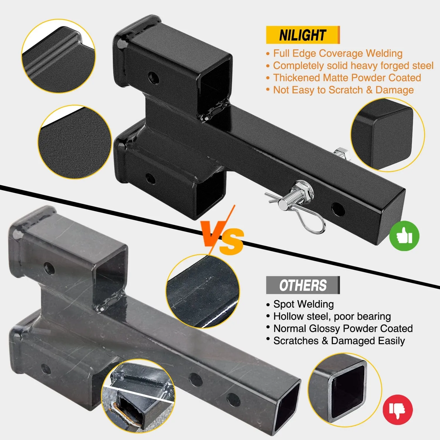 2 Inch Trailer Dual Hitch Receiver with 2 & 4Inch Rise or Drop