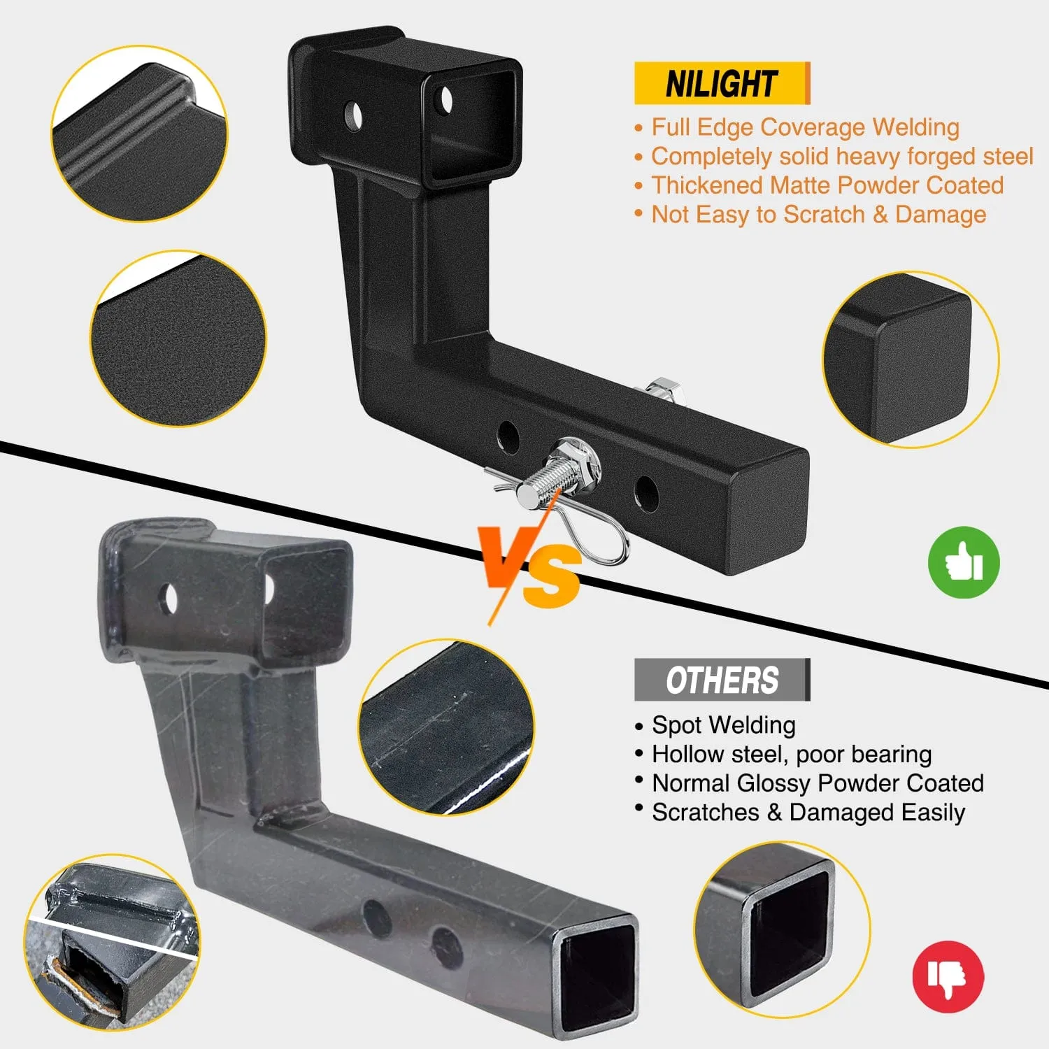 2 Inch Trailer Dual Hitch Receiver with 6Inch Rise or Drop