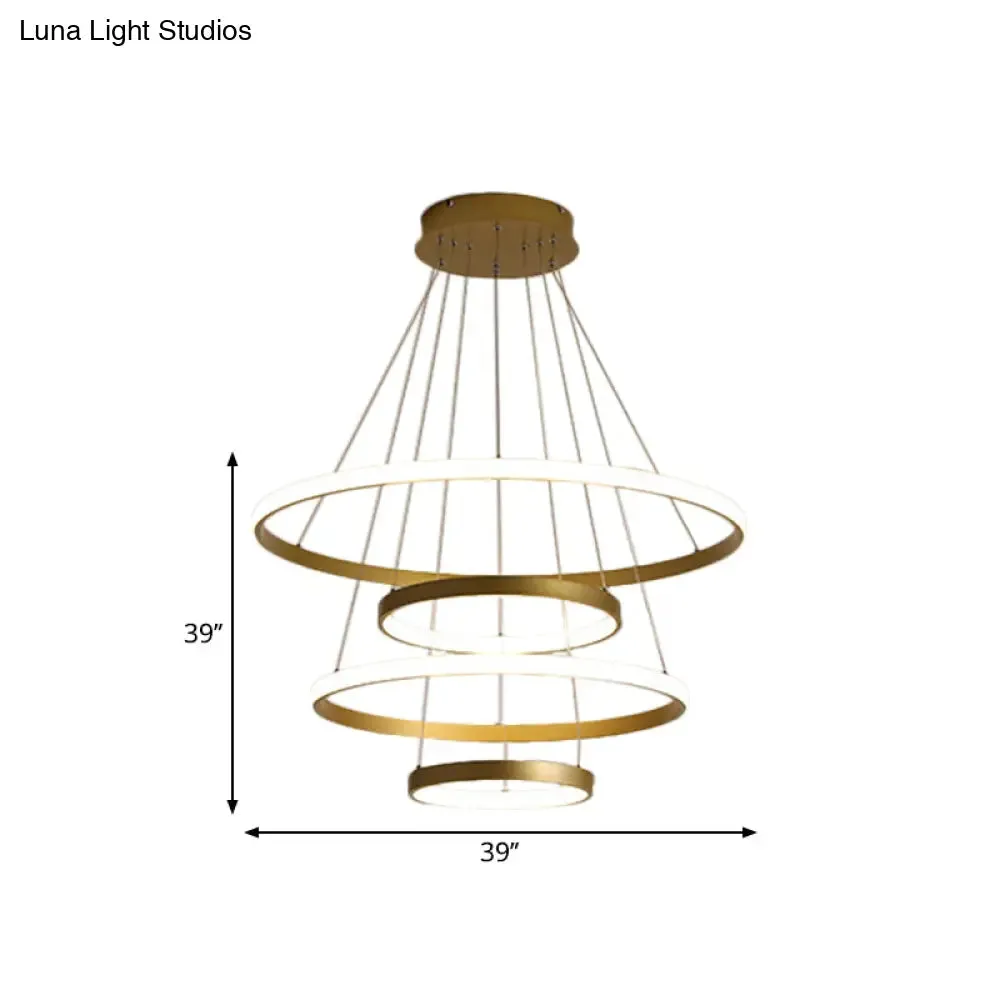 31.5"/39" Wide 4-Tier Gold LED Pendant Chandelier - Modern Living Room Hanging Lamp