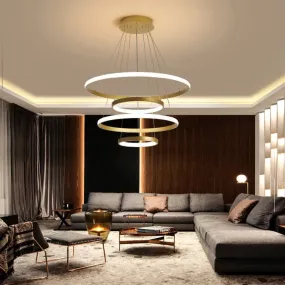 31.5"/39" Wide 4-Tier Gold LED Pendant Chandelier - Modern Living Room Hanging Lamp