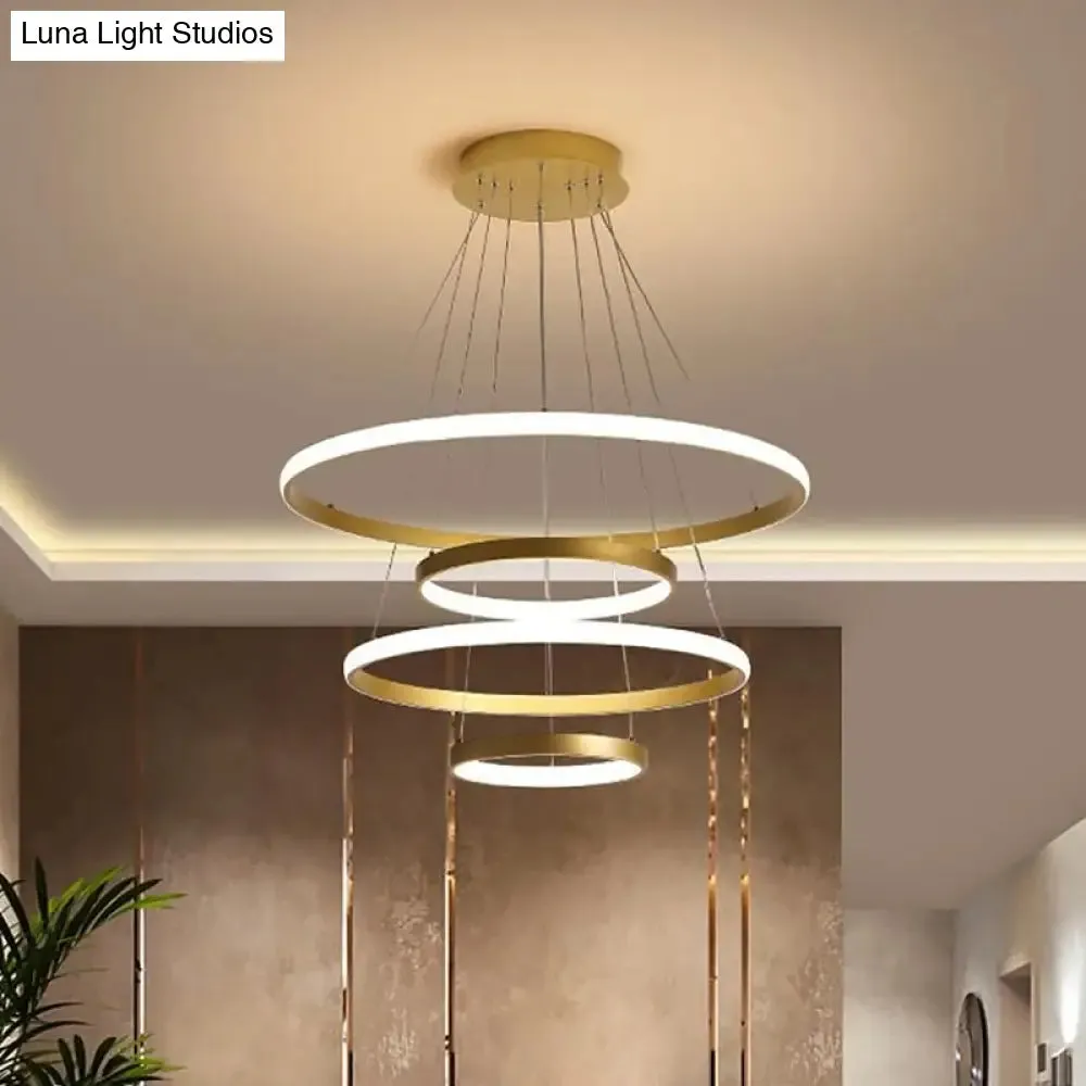 31.5"/39" Wide 4-Tier Gold LED Pendant Chandelier - Modern Living Room Hanging Lamp