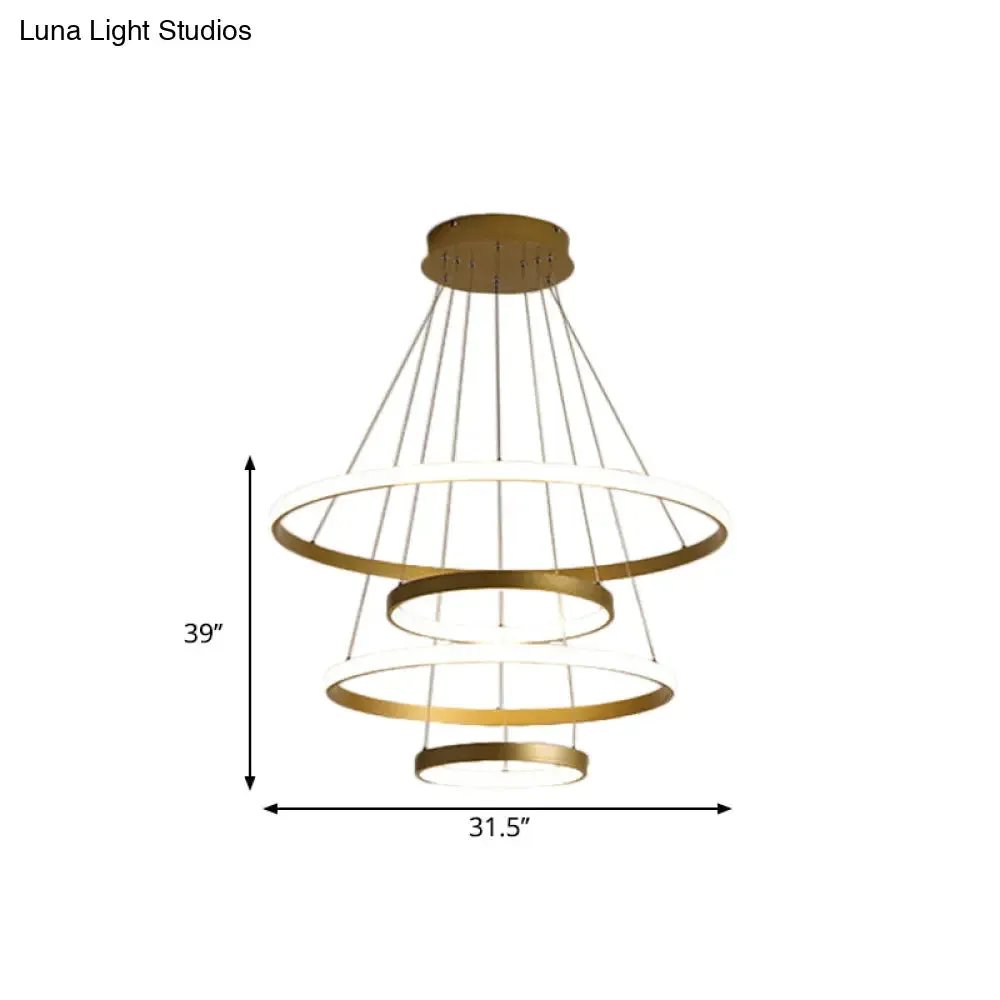 31.5"/39" Wide 4-Tier Gold LED Pendant Chandelier - Modern Living Room Hanging Lamp