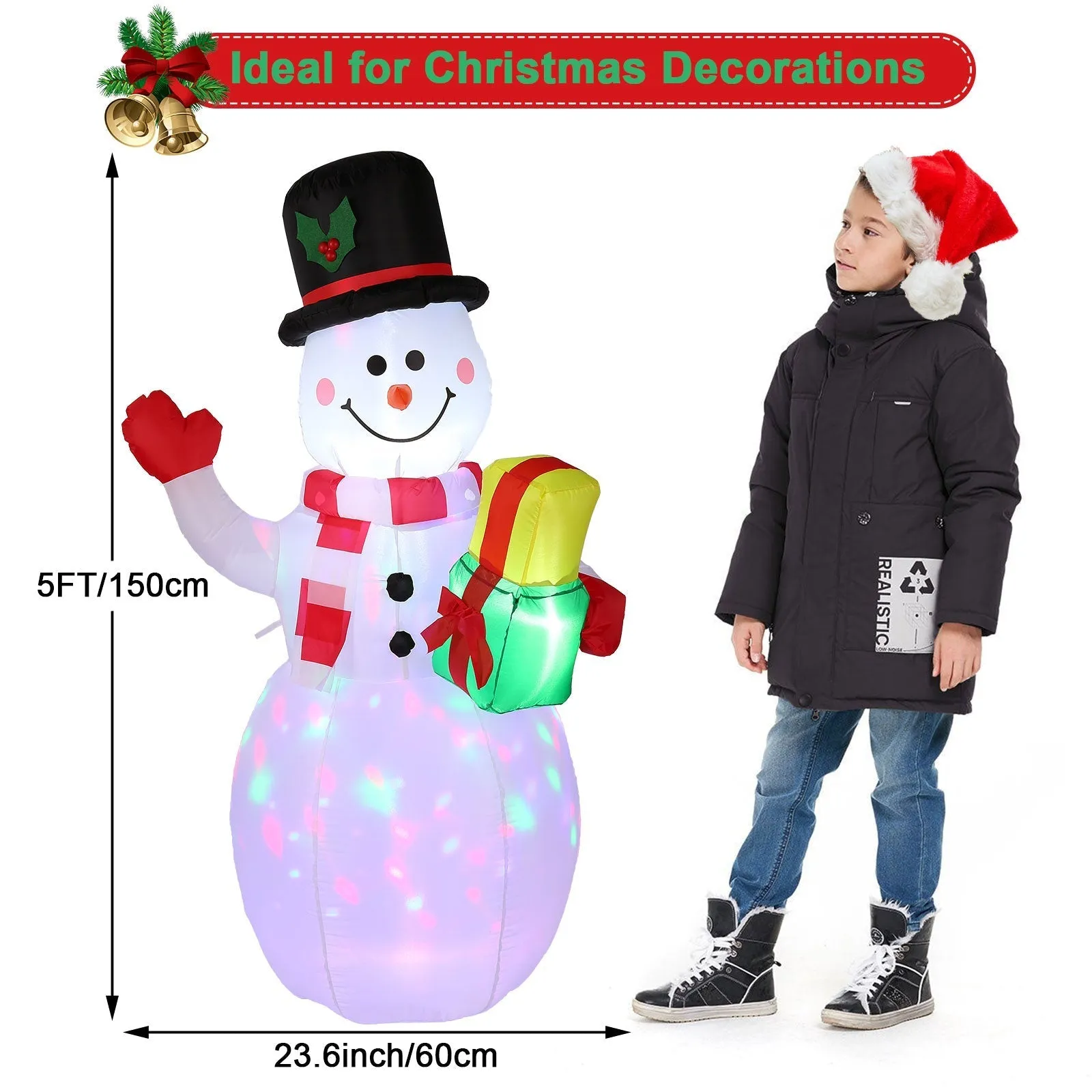 5FT Snowman Inflatable Outdoor Decoration Rotating LED Lights