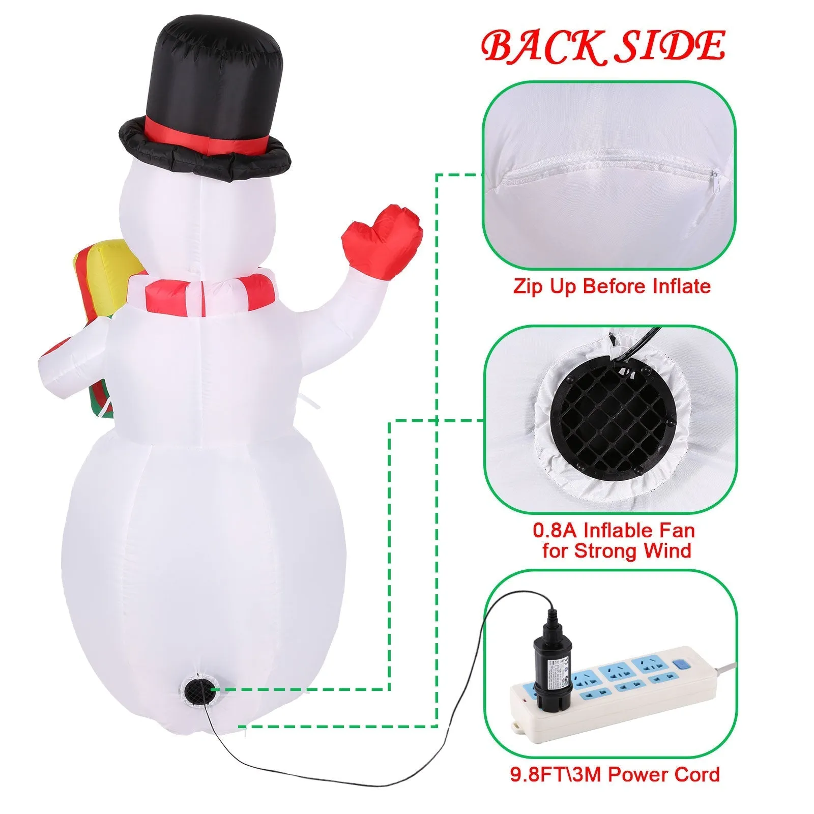 5FT Snowman Inflatable Outdoor Decoration Rotating LED Lights
