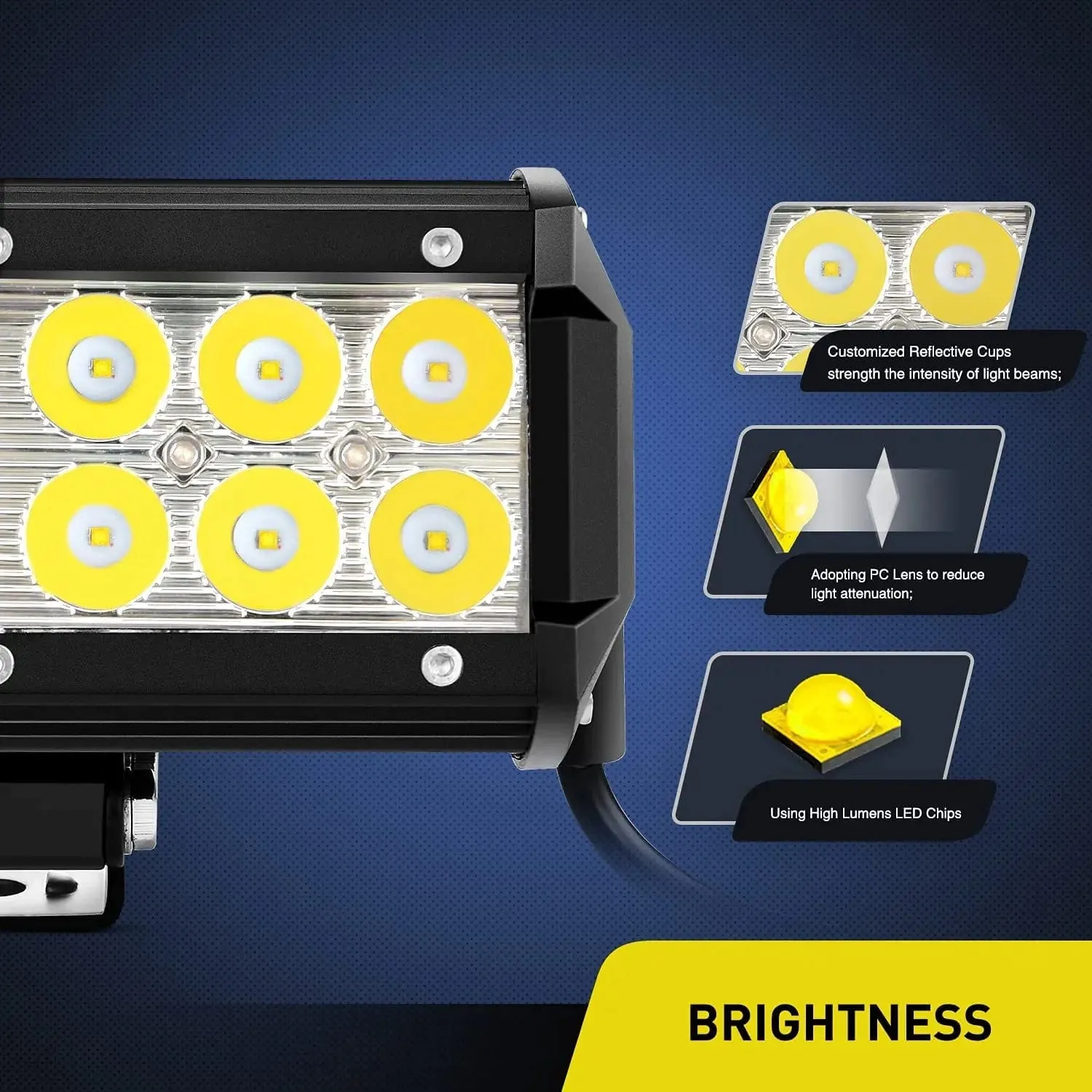 6.5 Inch 36W Double Row Spot Led Light Bars (Pair) | 16AWG Wire 3Pin Switch