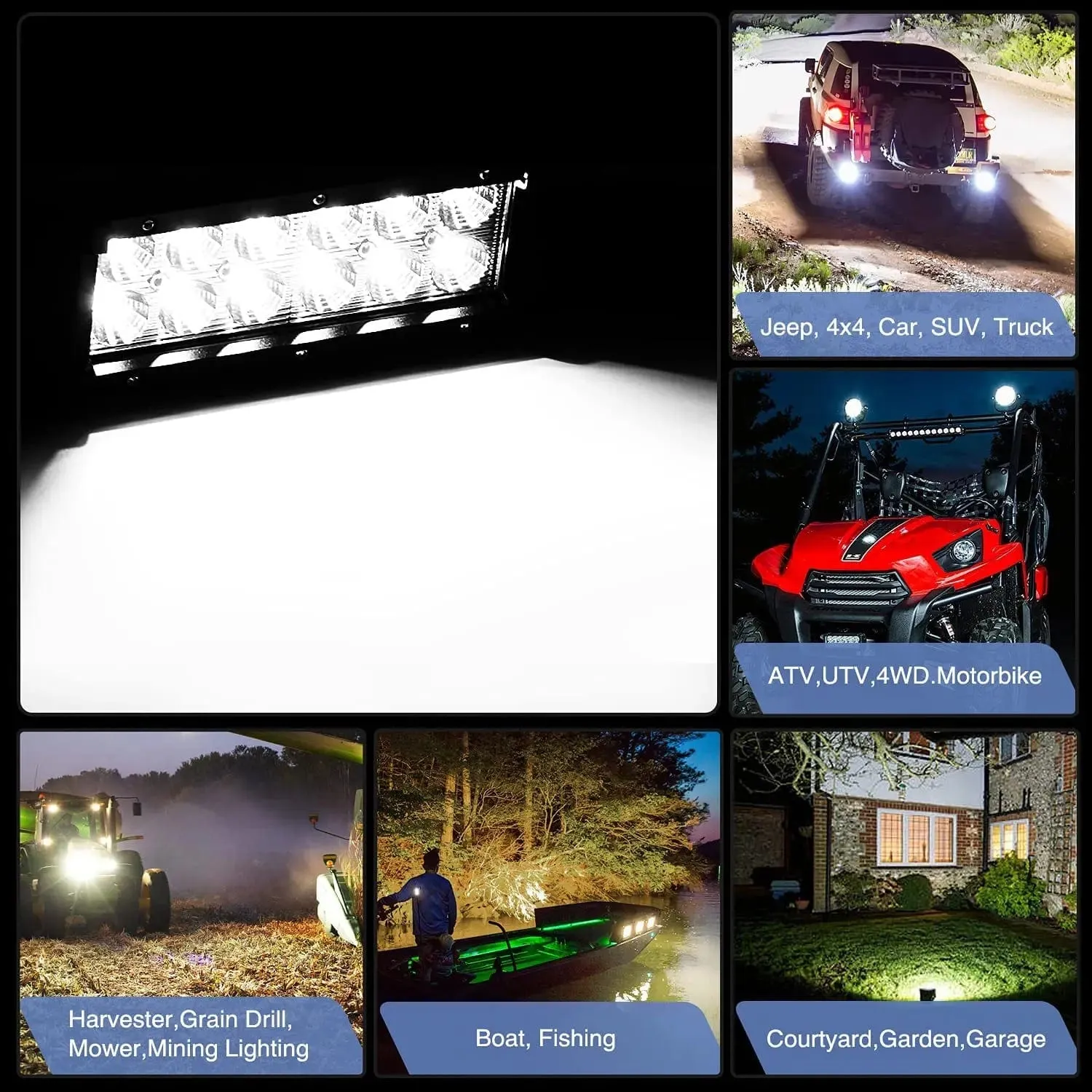 6.5 Inch 36W Double Row Spot Led Light Bars (Pair) | 16AWG Wire 3Pin Switch