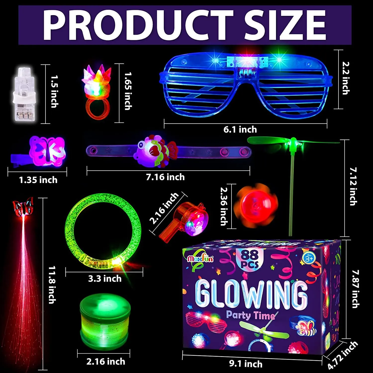 88Pcs LED Light up Toy Party Favors Glow in the Dark Party Supplies