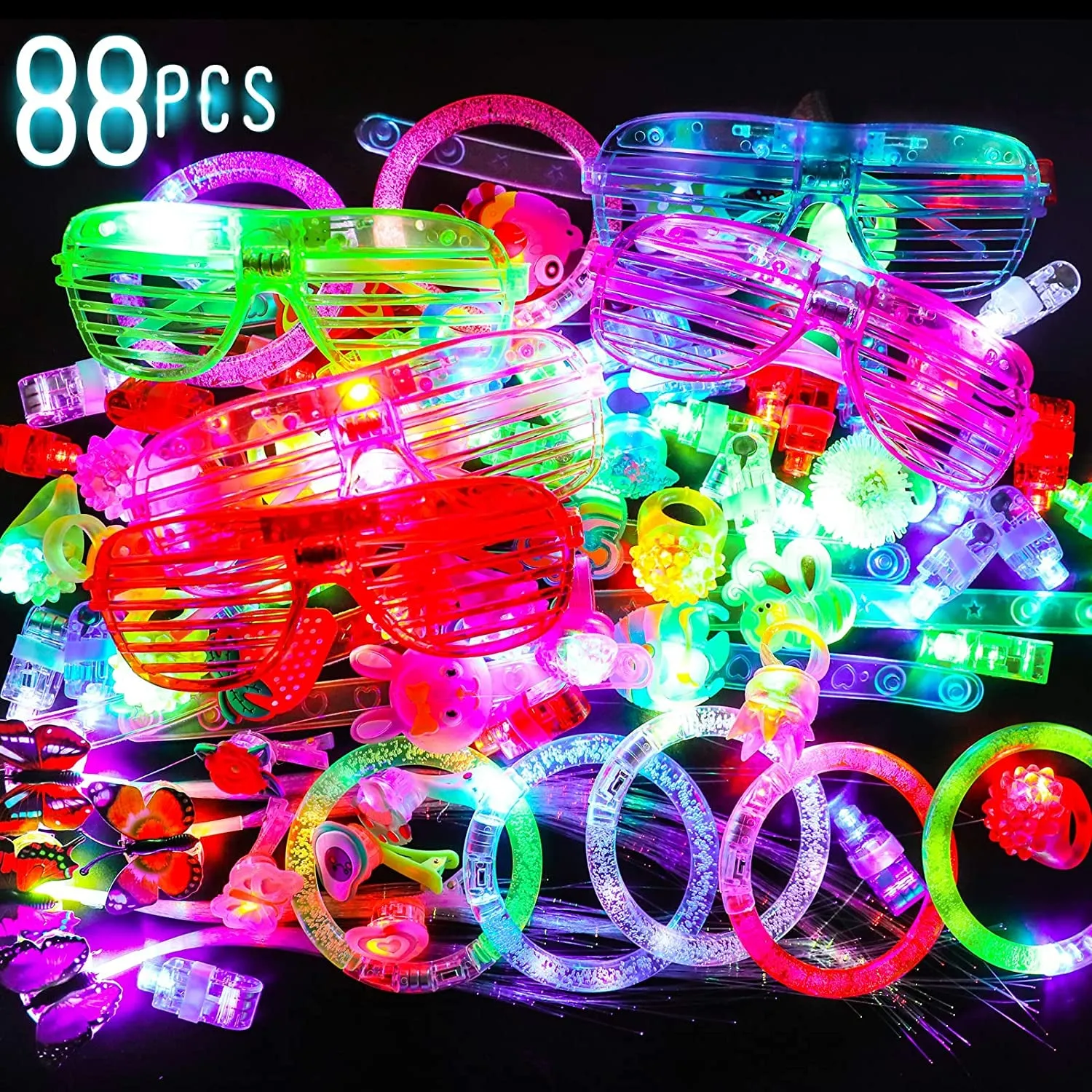88Pcs LED Light up Toy Party Favors Glow in the Dark Party Supplies