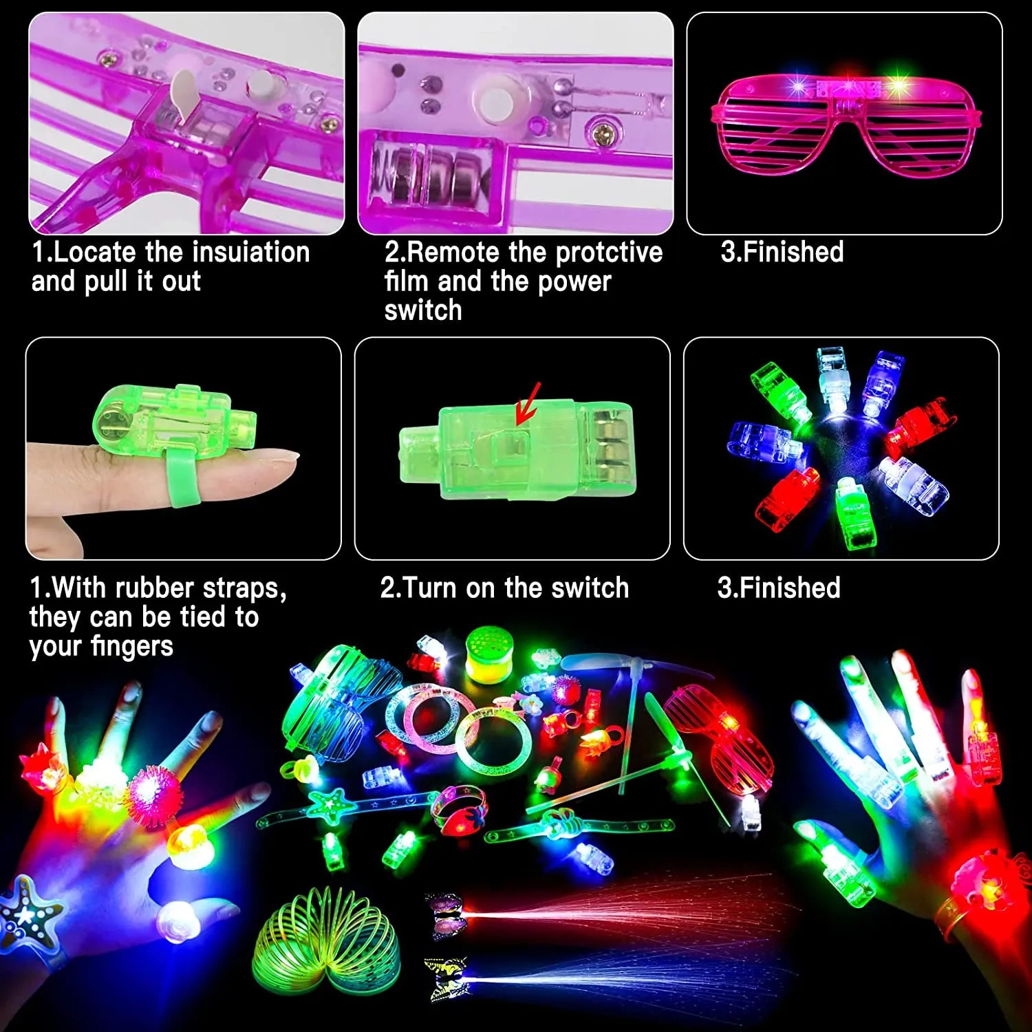88Pcs LED Light up Toy Party Favors Glow in the Dark Party Supplies