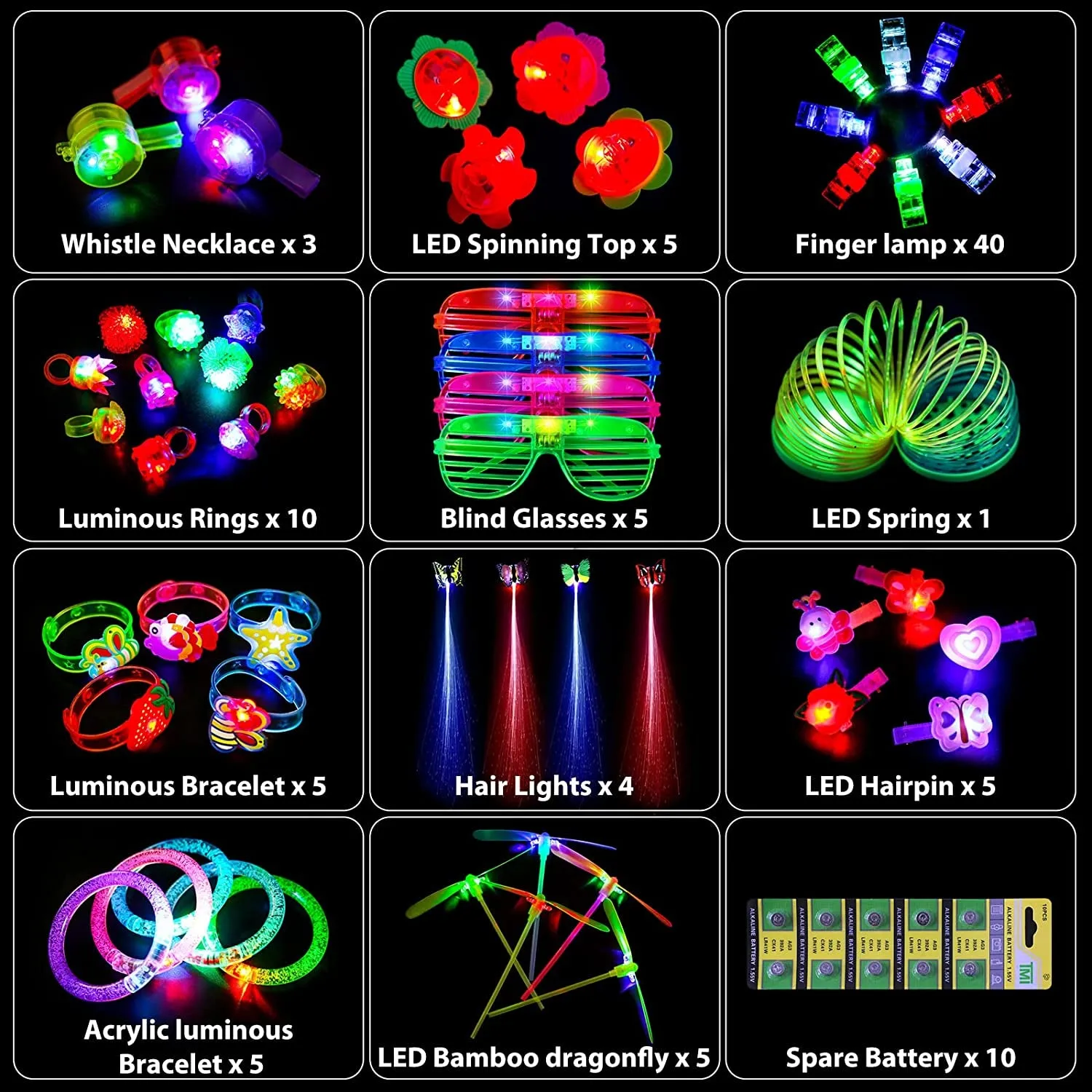 88Pcs LED Light up Toy Party Favors Glow in the Dark Party Supplies