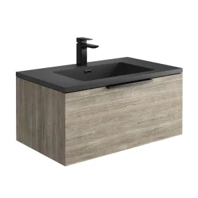 Ambience 800mm Wall Hung LED Vanity Unit And Basin Grey Oak, Grey or White Basin and Optional Frame