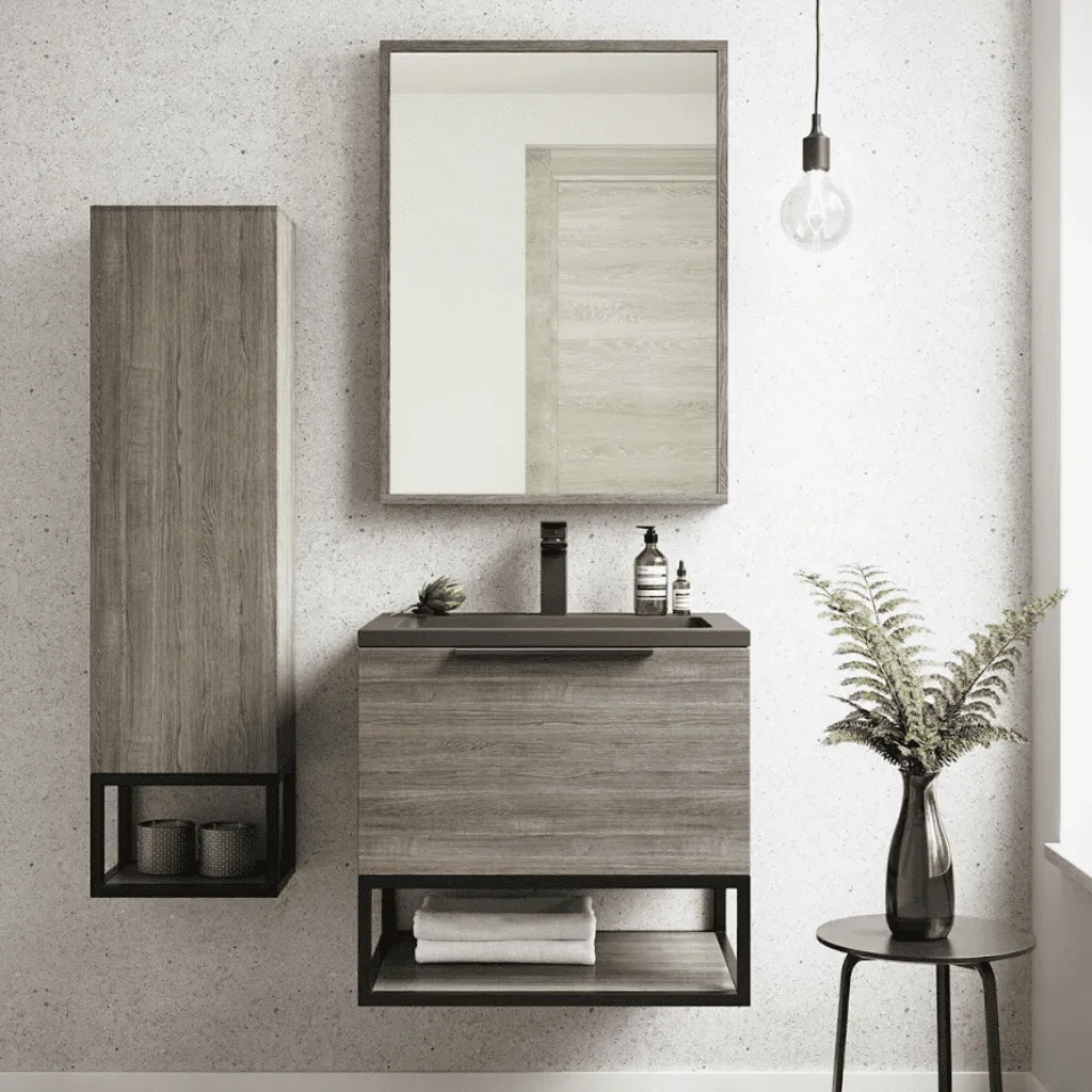 Ambience 800mm Wall Hung LED Vanity Unit And Basin Grey Oak, Grey or White Basin and Optional Frame