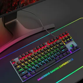 Anti-ghosting Spill Resistant Compact 87 Keys Wired Gaming Keyboard with RGB Backlit for Windows / Mac