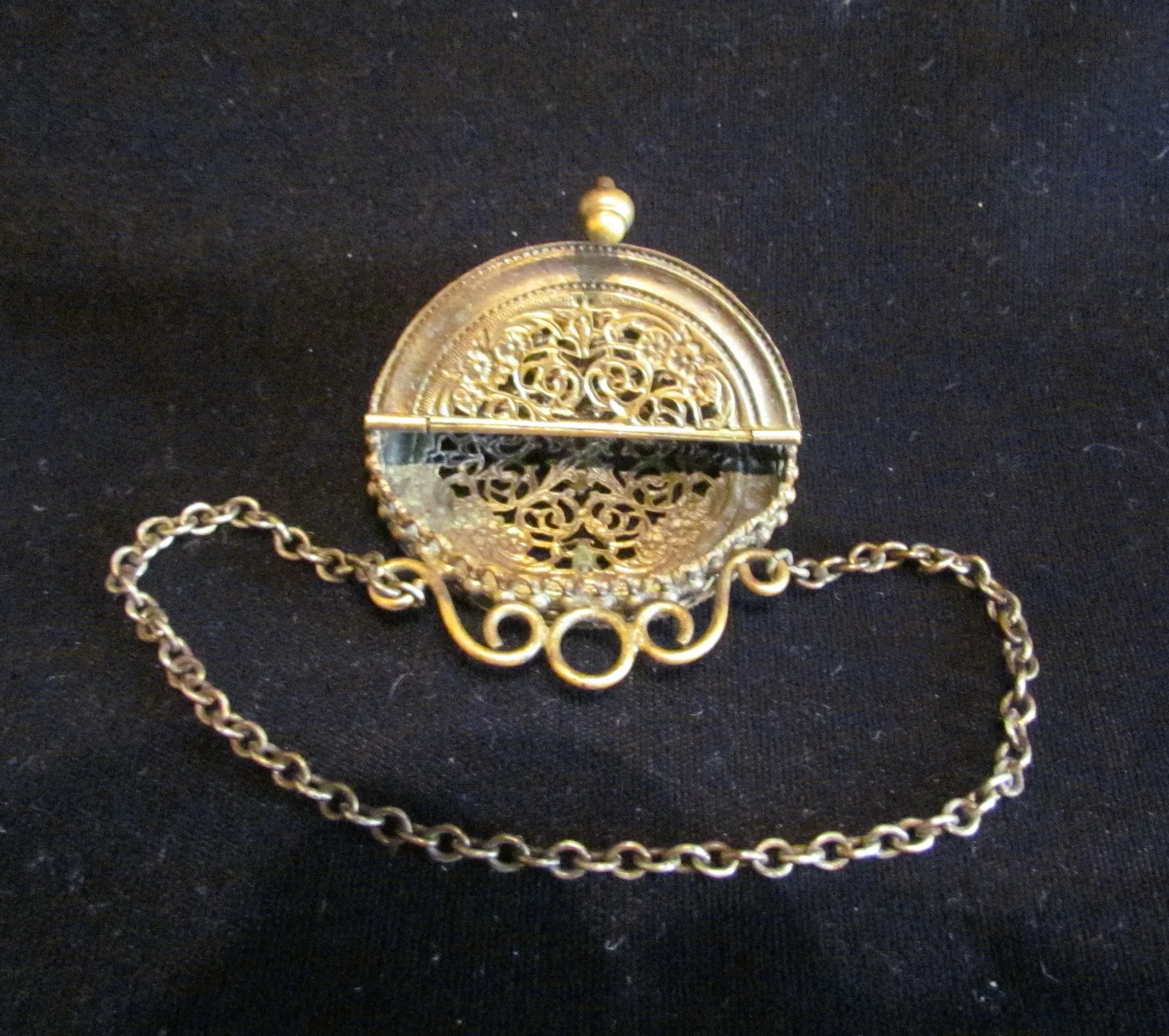 Antique Jeweled Ormolu Vinaigrette 1800s Scent Sachet Chatelaine Compact Extremely Rare