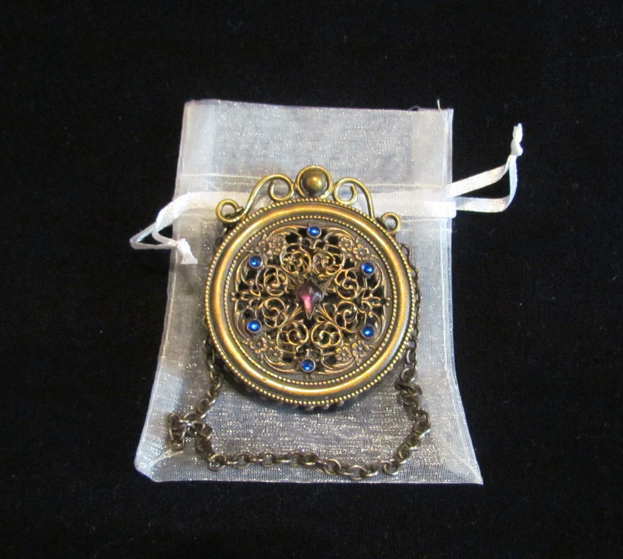 Antique Jeweled Ormolu Vinaigrette 1800s Scent Sachet Chatelaine Compact Extremely Rare