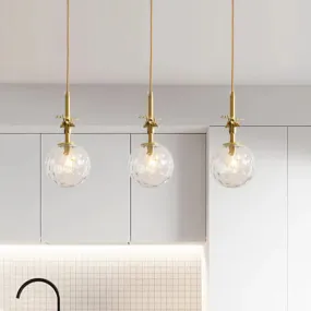 Antler Deco Brass Pendant Light Fixture with Clear Dimpled Glass Shades - Traditional Style - Triple Lamp Design