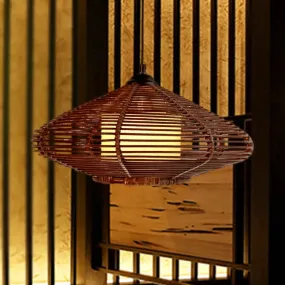 Asia Brown Tearoom Pendant Ceiling Light with Bamboo Jar Shade