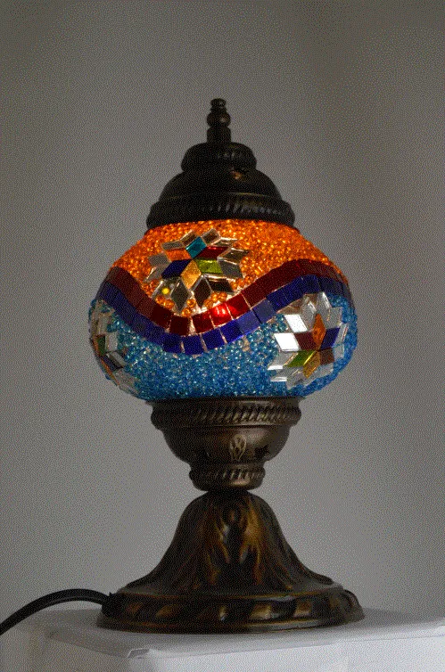 Blue and Orange Beaded Stained Glass Mosaic Lamp with Six-Point Star Pattern | 1002