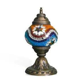 Blue and Orange Beaded Stained Glass Mosaic Lamp with Six-Point Star Pattern | 1002