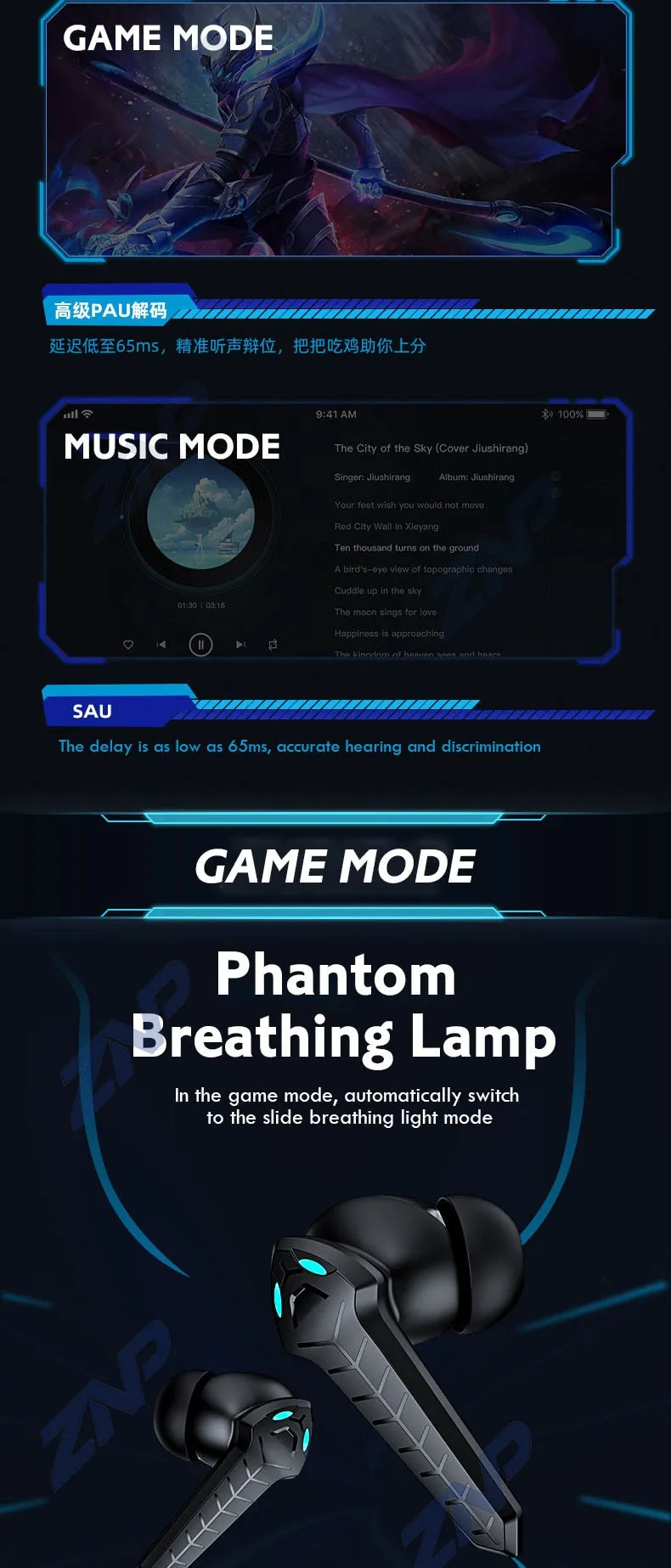 Bluetooth V5.0 Earphones Low Latency Gaming Headsets TWS 9D Stereo Wireless Headphones Noise Cancelling Gaming Earbuds With Mic