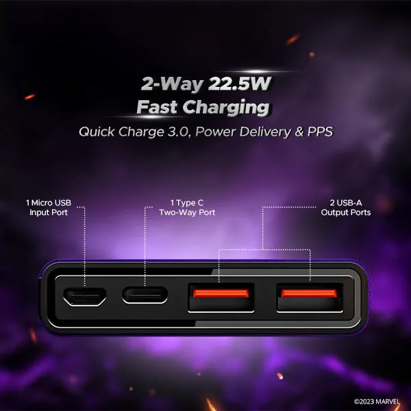 boAt EnergyShroom PB300 Black Panther Edition | 10000mAh Powerbank with 22.5W Fast Charging, 12-Layer Smart IC Protection, Universal Compatibility