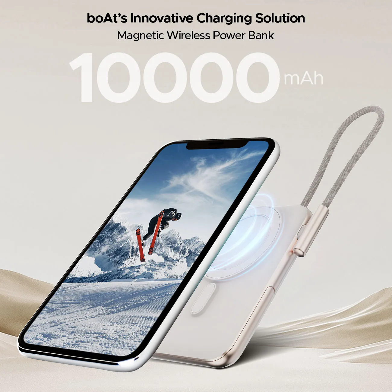 boAt EnergyShroom PB330  Magnacharge | 10000mAh magnetic wireless power bank with 15 W wireless charging, LED battery display, 12 Layer Smart IC Protection