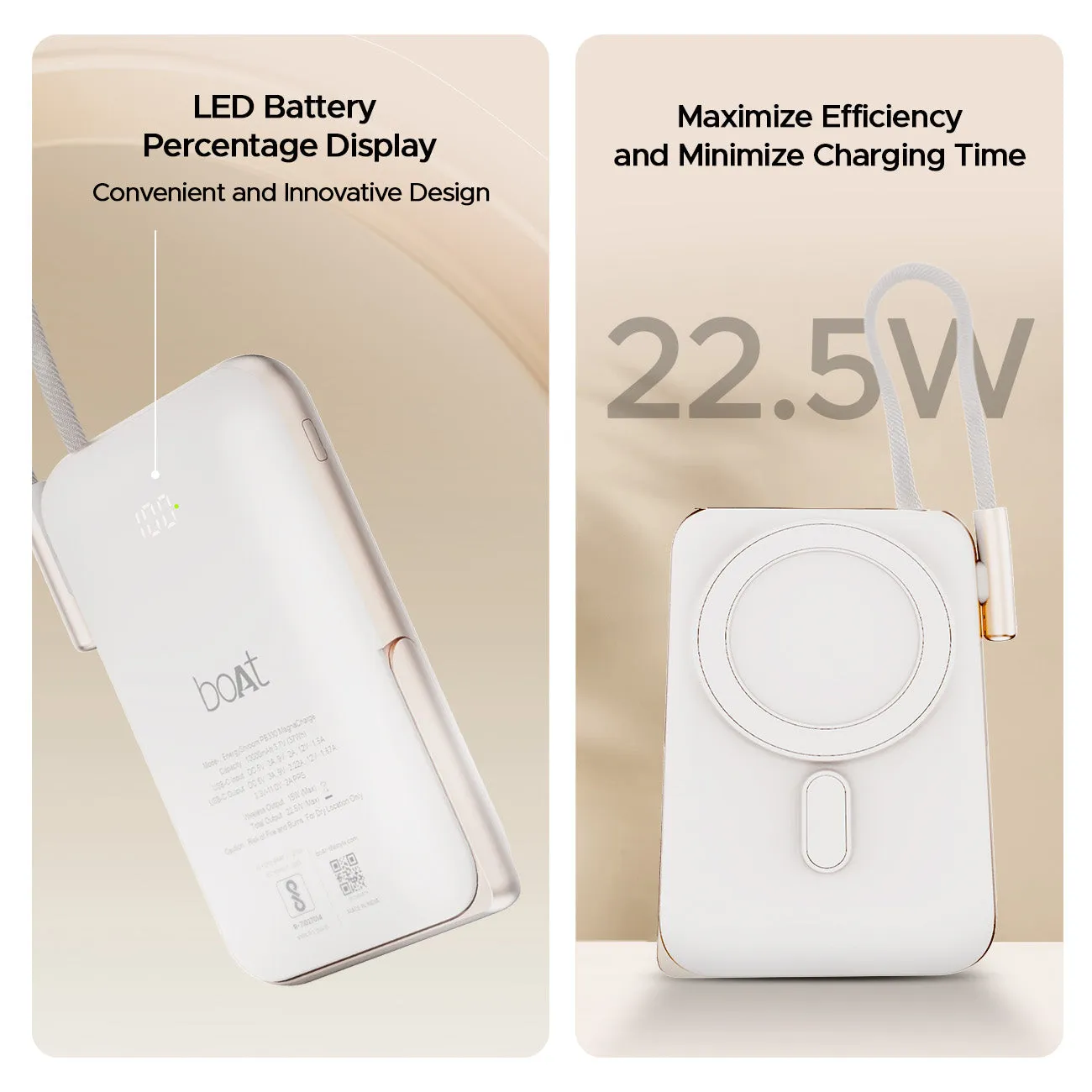 boAt EnergyShroom PB330  Magnacharge | 10000mAh magnetic wireless power bank with 15 W wireless charging, LED battery display, 12 Layer Smart IC Protection