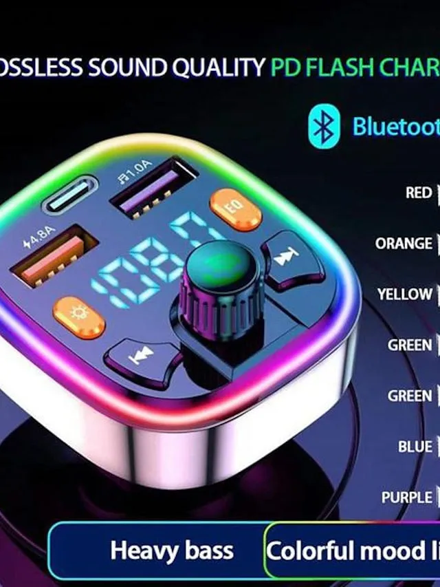 Car Bluetooth 5.0 FM Transmitter Wireless Audio Receiver Car MP3 Player 18W PD Fast Charger(1pc)