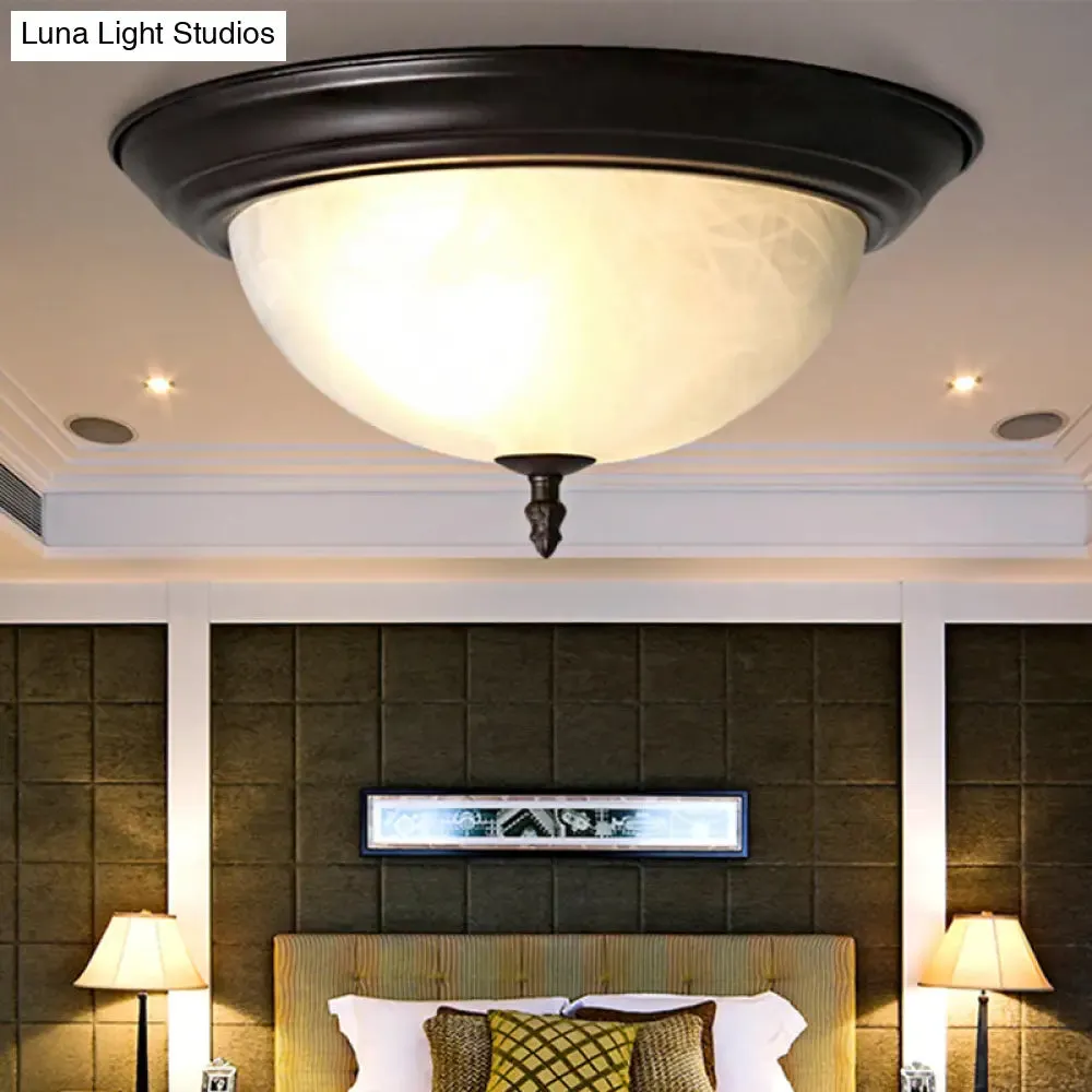 Classic Frosted Glass Flush Mount Lamp - Black/Black and Gold 3-Light Living Room Ceiling Fixture, 13"/15" Wide