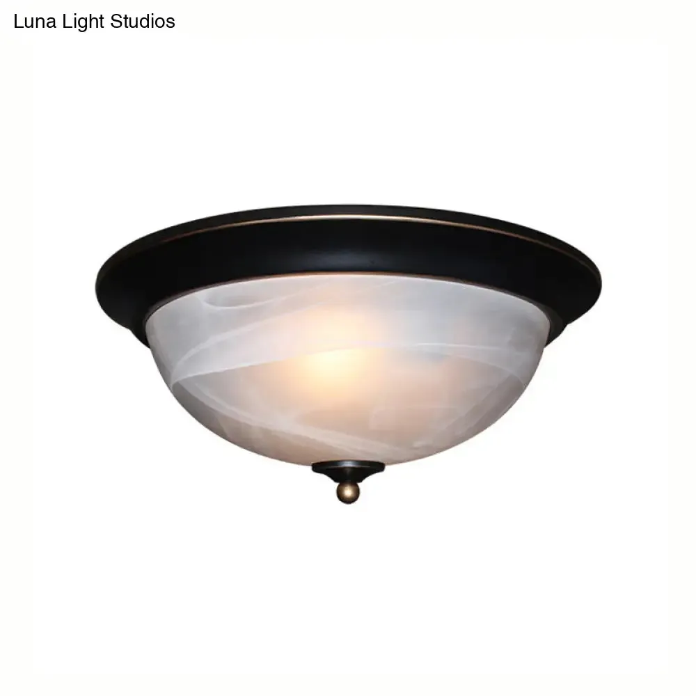 Classic Frosted Glass Flush Mount Lamp - Black/Black and Gold 3-Light Living Room Ceiling Fixture, 13"/15" Wide
