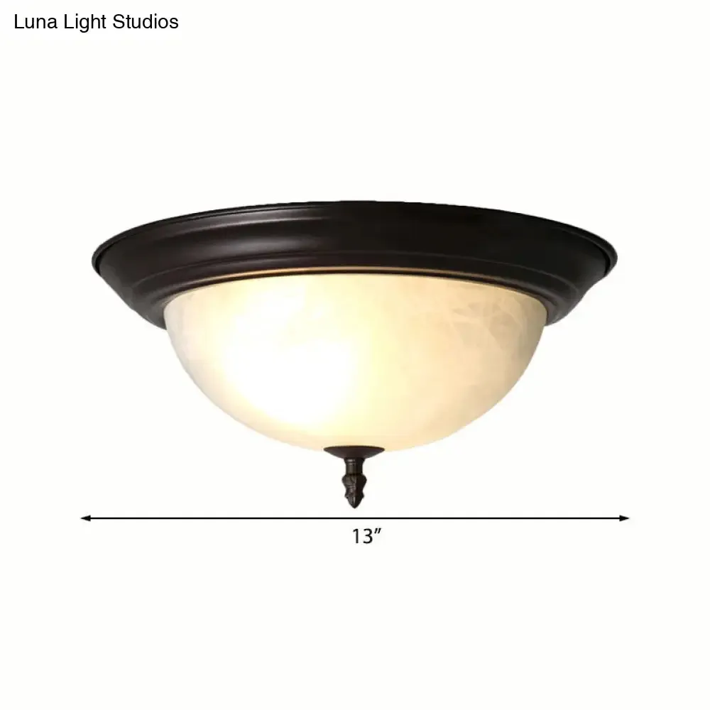 Classic Frosted Glass Flush Mount Lamp - Black/Black and Gold 3-Light Living Room Ceiling Fixture, 13"/15" Wide