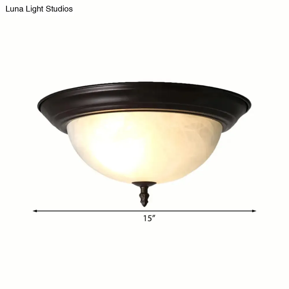 Classic Frosted Glass Flush Mount Lamp - Black/Black and Gold 3-Light Living Room Ceiling Fixture, 13"/15" Wide