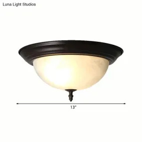 Classic Frosted Glass Flush Mount Lamp - Black/Black and Gold 3-Light Living Room Ceiling Fixture, 13"/15" Wide