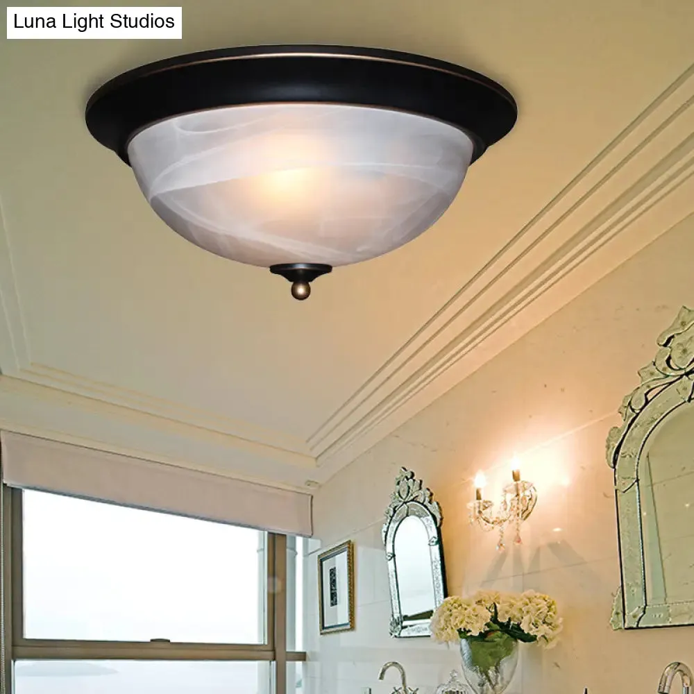 Classic Frosted Glass Flush Mount Lamp - Black/Black and Gold 3-Light Living Room Ceiling Fixture, 13"/15" Wide