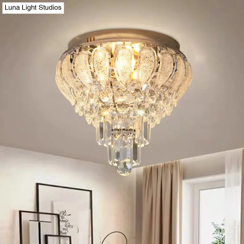 Clear Crystal Flushmount Lighting - Minimalistic 5-Bulb Floral Ceiling Flush Mount for Bedrooms