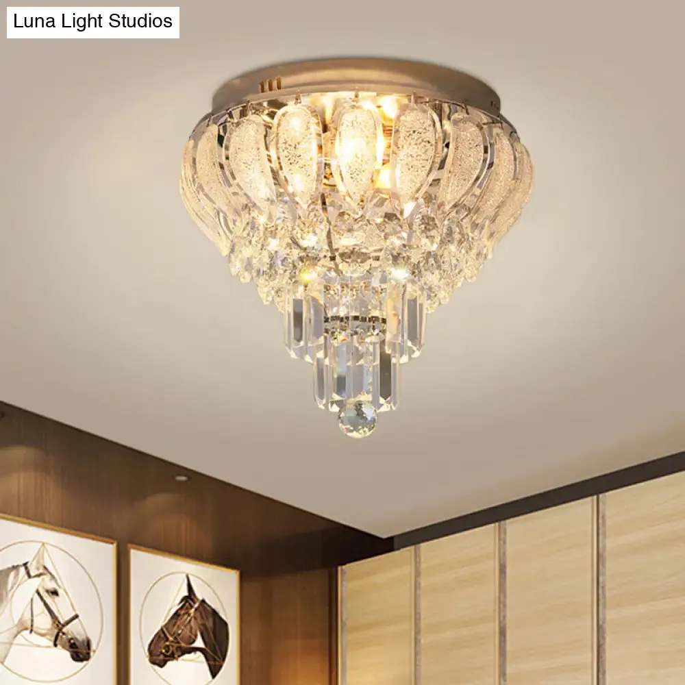 Clear Crystal Flushmount Lighting - Minimalistic 5-Bulb Floral Ceiling Flush Mount for Bedrooms